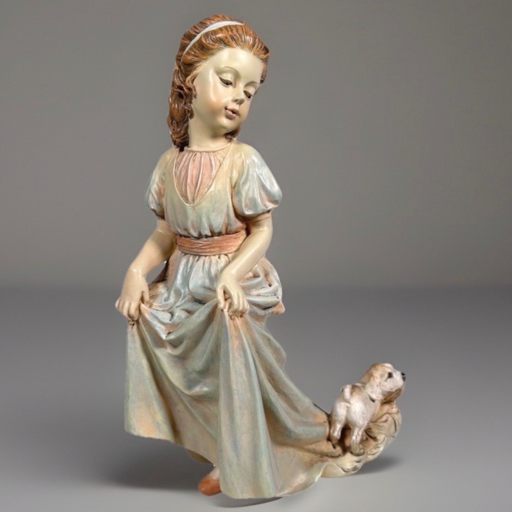 Home Interiors Elena & Scooter Figurine Girl Puppy Dog 2004 Chic Cottage Vintage